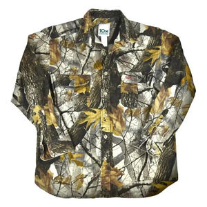 10X Realtree Hardwoods Camo Heavy Flannel Button Up L/S Hunting Shirt Size L VTG